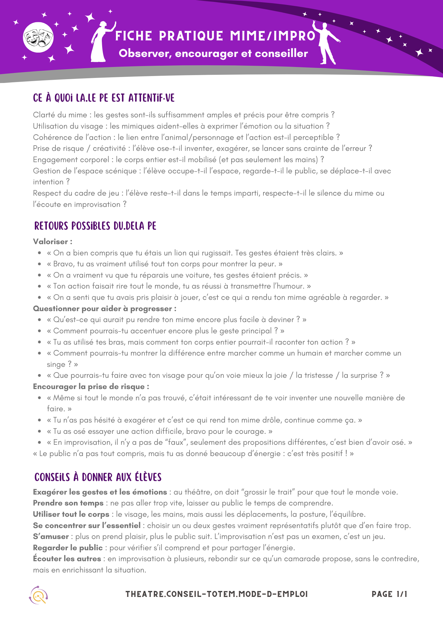 Arts CM1 / CM2 — THEATRE — CONSEILS